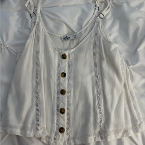 Hollister White Button-Down Women's Tank